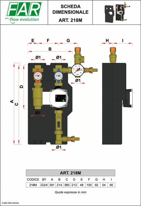 FAR Rubinetterie  218M supply and return booster unit for solar thermal