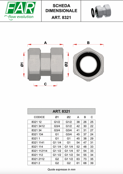 FAR Rubinetterie 8321 Chrome-plated connection complete with swivelling nut