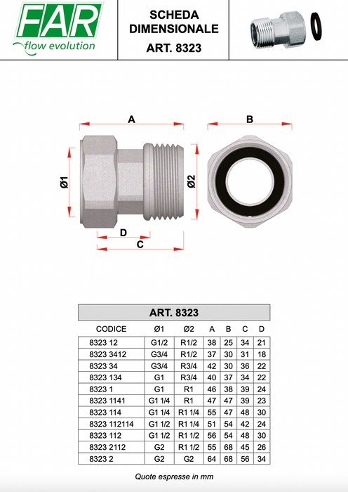 FAR Rubinetterie 8323 threaded tail with flat face swivelling G nut