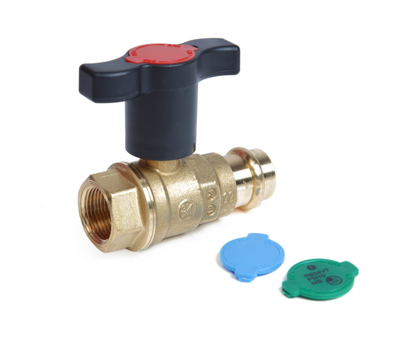 Giacomini R854VT Ball valve, female-press connections for heating/cooling