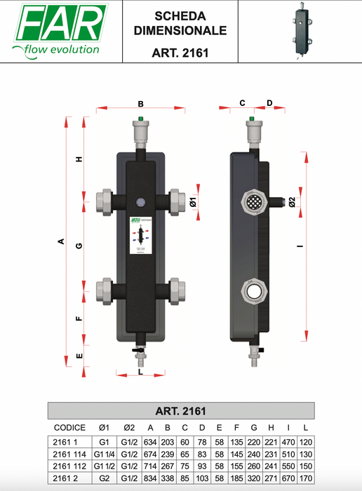 FAR Rubinetterie 2161 Insulated low loss separator including brackets