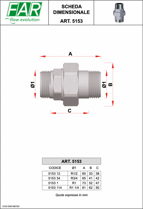 FAR Rubinetterie 5153 - 3 Piece straight connection with male connections