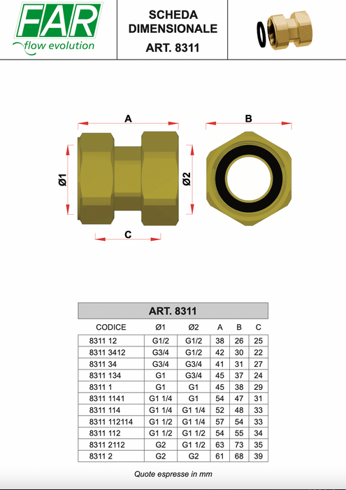 FAR Rubinetterie 8311 brass connection complete with swivelling nut