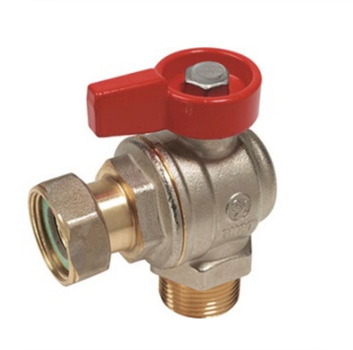 R780P Angle ball valve with male-female threaded connections with nut and gasket. Full port.