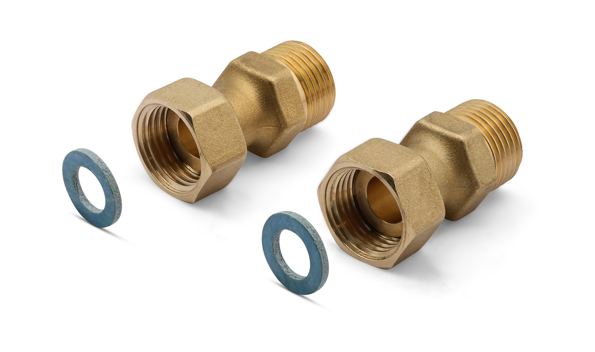 P15M Pair of tail pieces, male connection, with nuts and gaskets