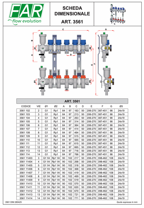 FAR Rubinetterie 3561 Pre-assembled chrome-plated brass manifold
