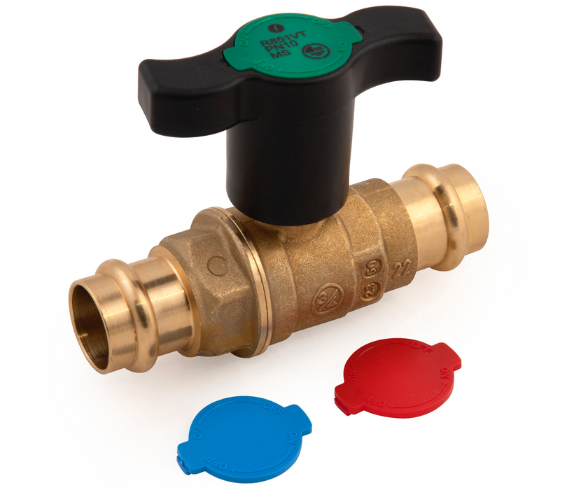 Giacomini R851VT press ball valve, press connections for heating/cooling.