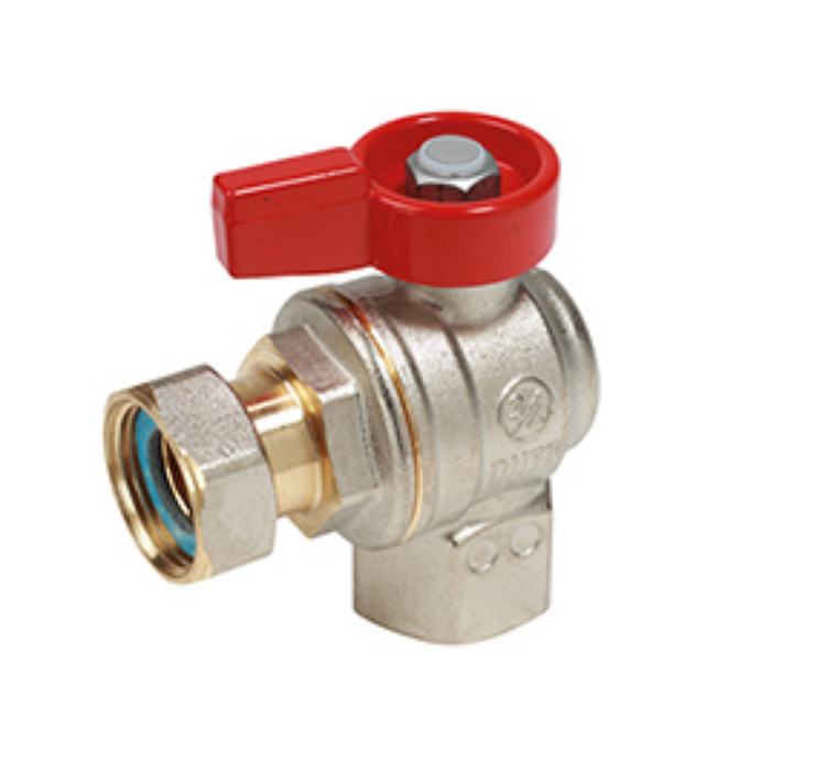 R781P Angle ball valve with female-female threaded connections with nut and gasket. Full port.