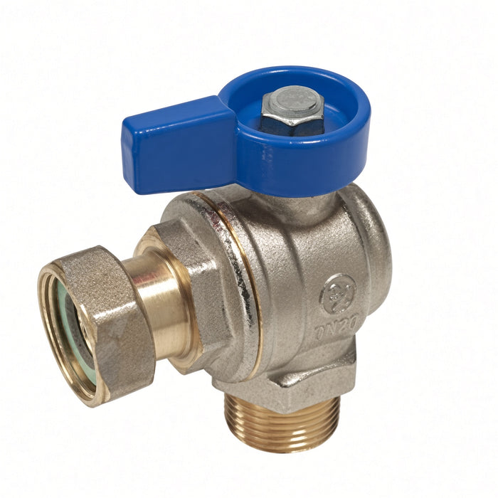 R780P Angle ball valve with male-female threaded connections with nut and gasket. Full port.